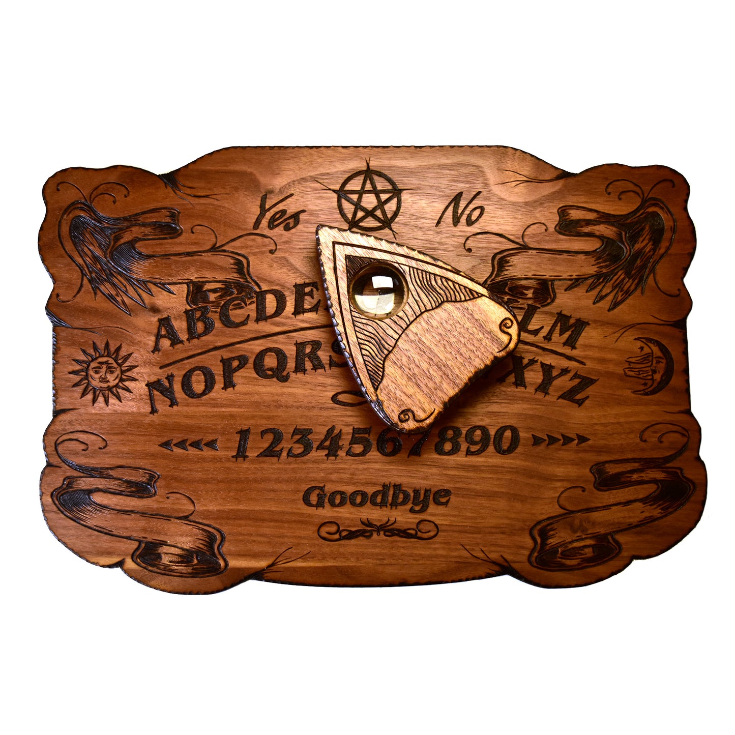 Planche Ouija élégante en bois Beatus Lignum - Brûlée à la main